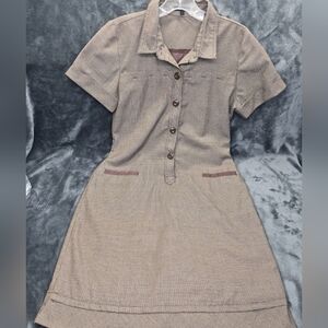 Paperdolls Collared Cuffed Short  Sleeve Pattern Brown Color Dress Size L